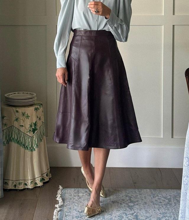 Antonio Melani x Jennifer Sumko Ana Genuine Leather High Rise A-Line Flounce Midi Skirt Product Image