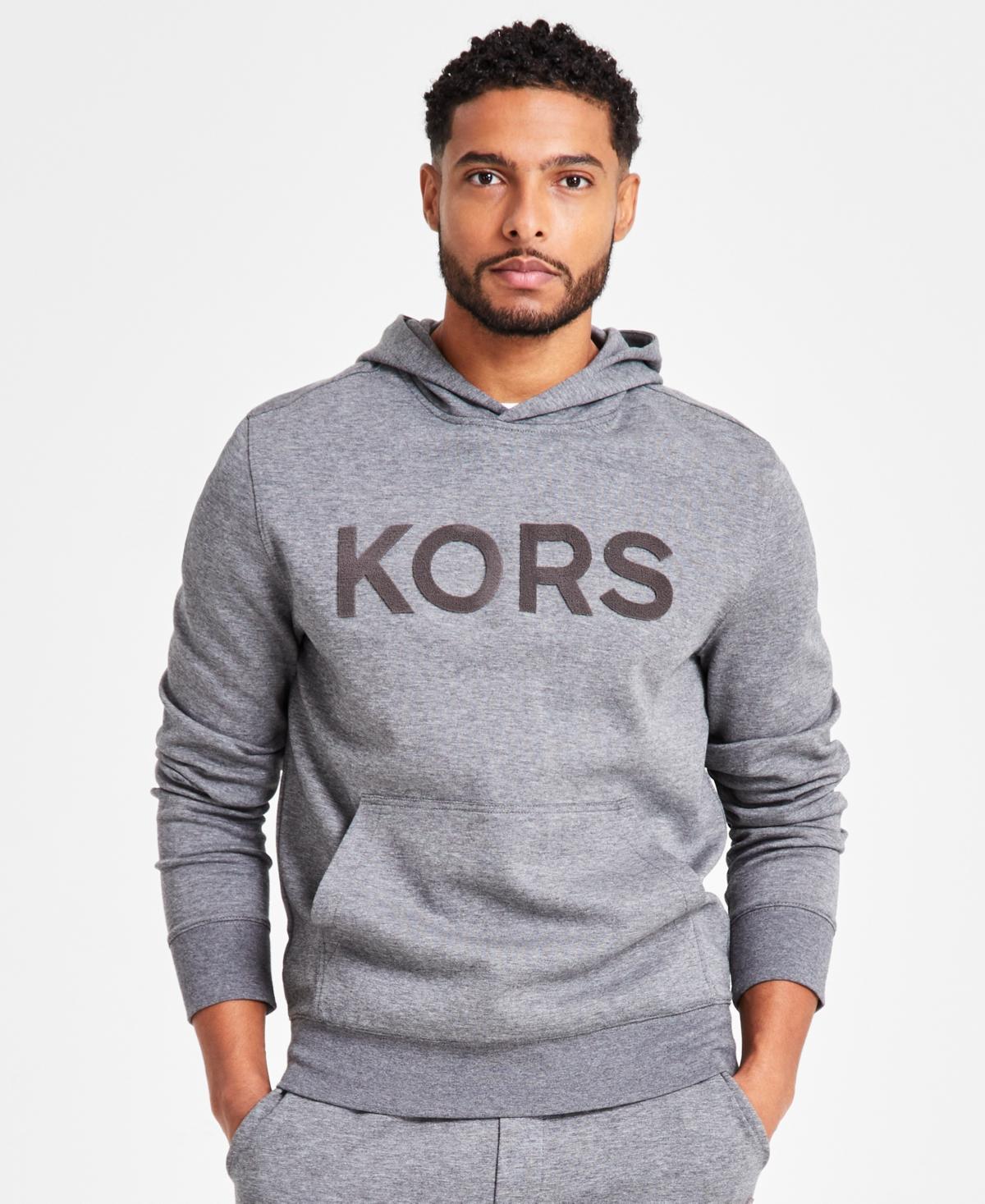 Michael Kors Mens Modern-Fit Stretch Textured Logo Hoodie Product Image