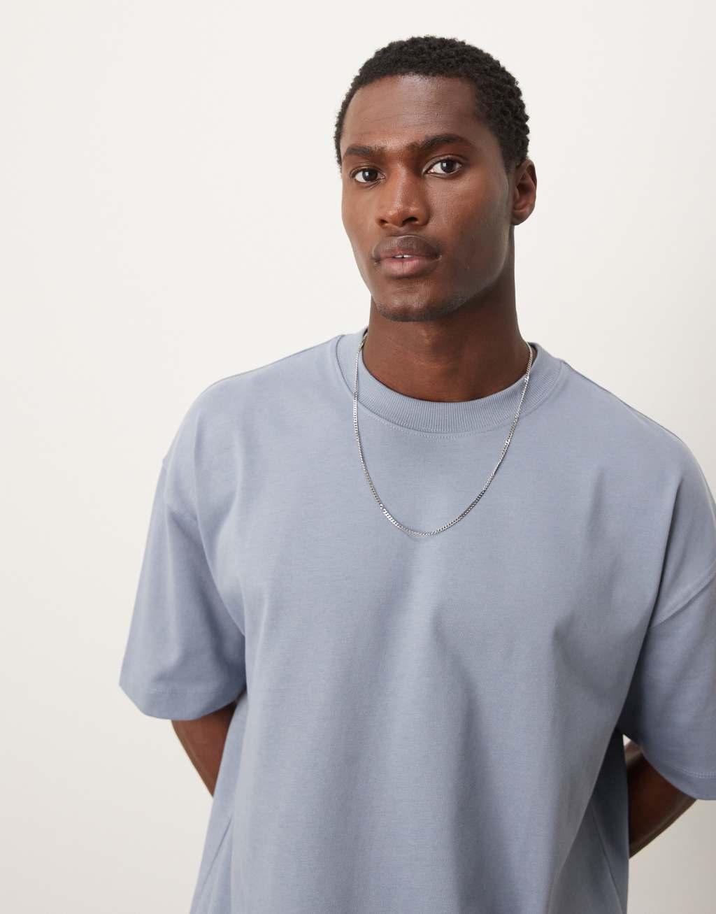 ASOS DESIGN Premium heavyweight oversized t-shirt in blue Product Image