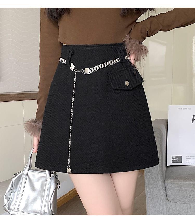 High Waist Plain Mini A-Line Skirt Product Image