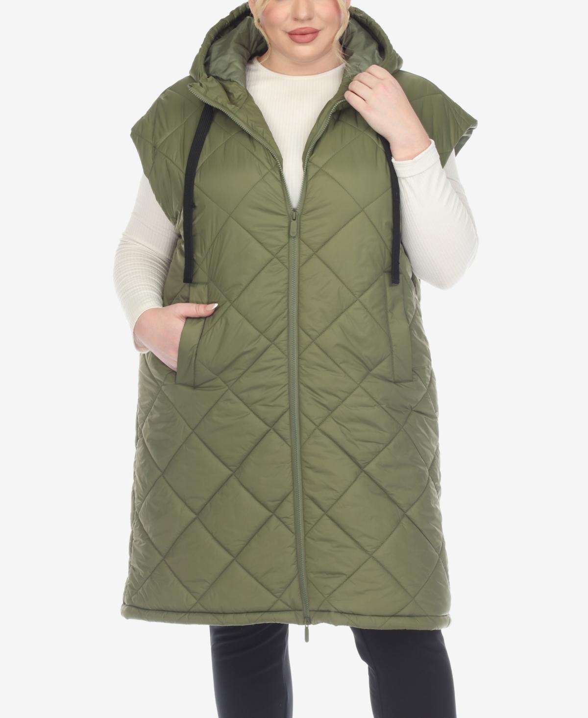 White Mark Plus Size Diamond Quilted Hooded Puffer Vest Product Image