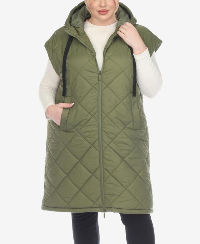 Plus Size White Mark Long Hooded Puffer Vest, Womens Med Red Product Image