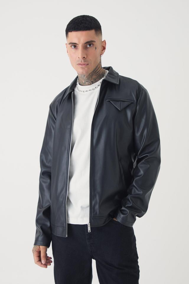 Tall PU Lined Harrington Jacket | boohooMAN USA Product Image