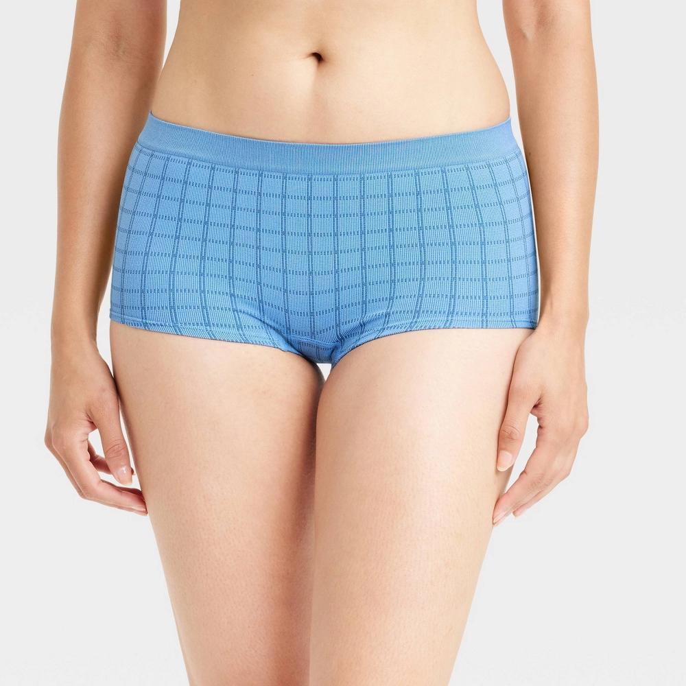 Womens Seamless Boy Shorts - Auden Blue Twilight Plaid L Product Image