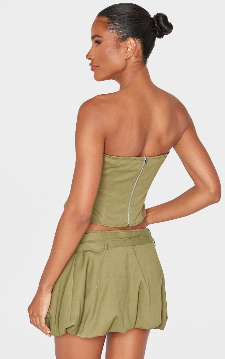 Khaki Twill Buckle Detail Bandeau Corset Top Product Image