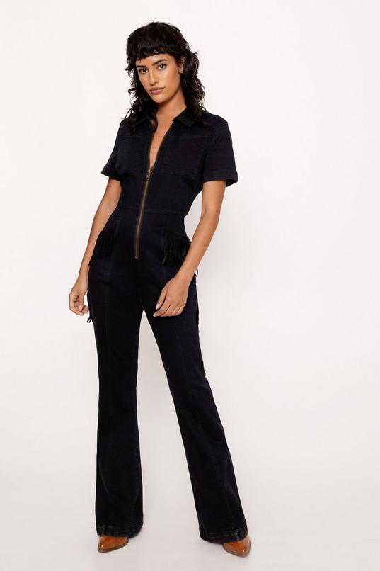 Fringe Star Bum Zip Through Denim Jumpsuit Product Image