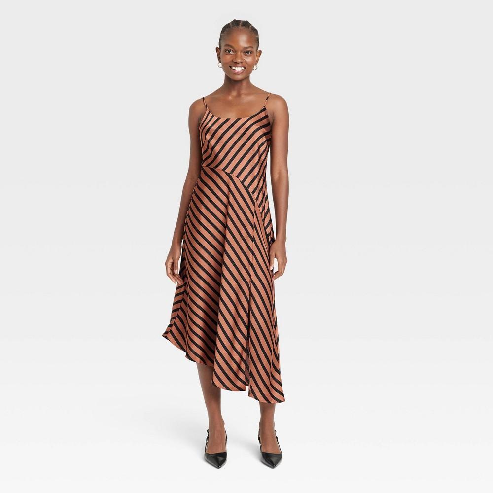 Womens Midi Slip Dress - A New Day Brown Striped XS Product Image