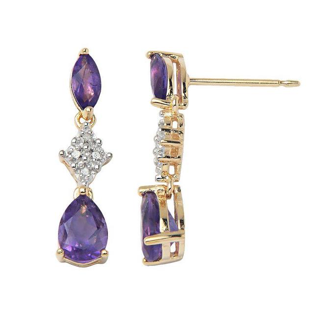 18k Gold-Over-Silver African Amethyst and Diamond Accent Linear Drop Earrings, Womens, Purple Product Image