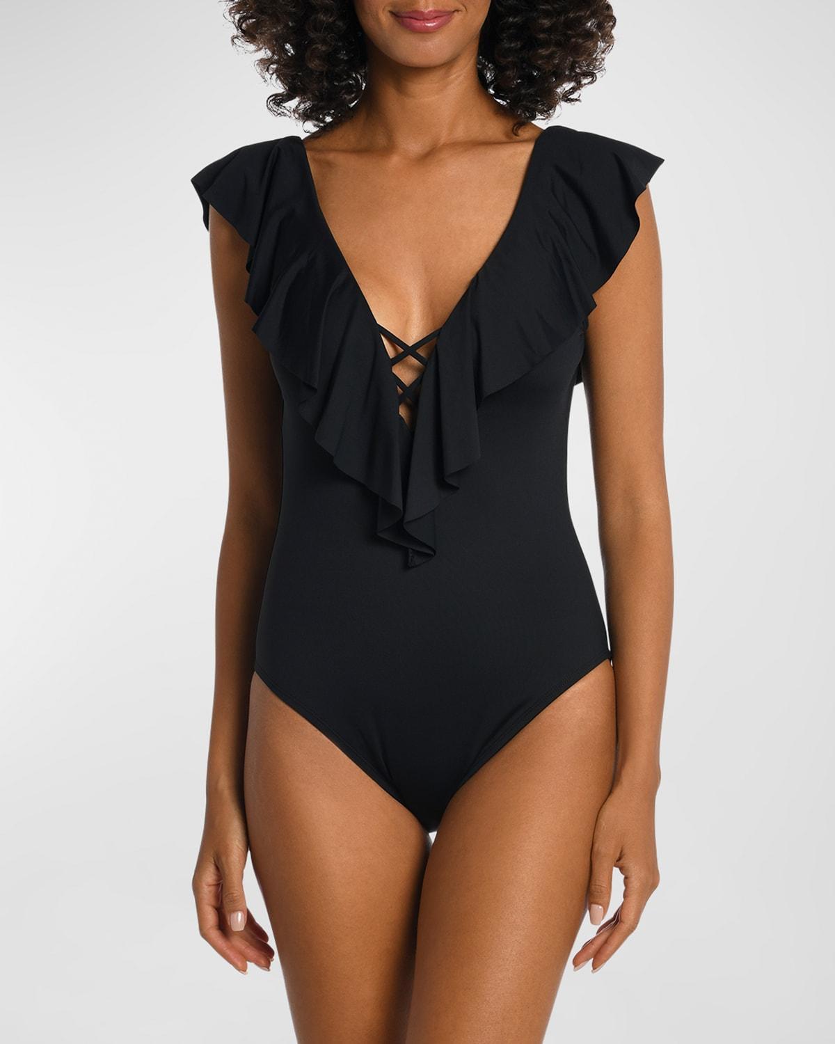 La Blanca Ruffle Plunge One-Piece Swimsuit Product Image