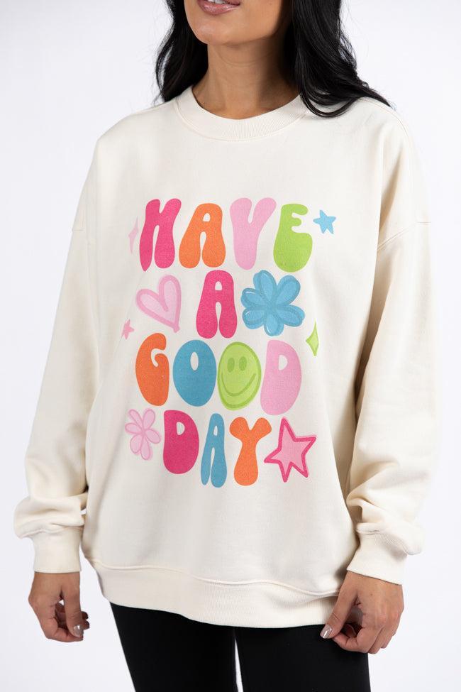 Have A Good Day Cream Oversized Graphic Sweatshirt Product Image