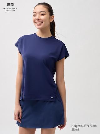 Womens Dry-Ex French-Sleeve T-Shirt with Odor Control Blue XS UNIQLO US Product Image