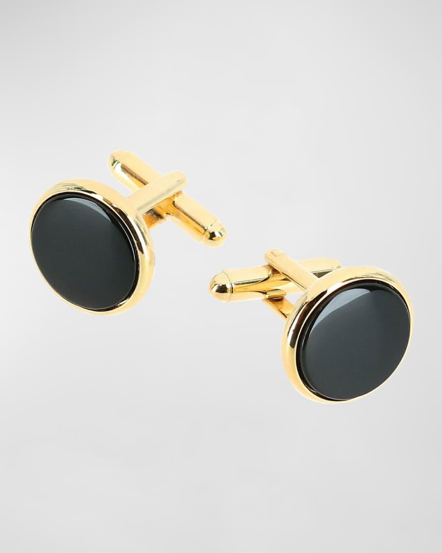 Men's Round Black Onyx Cufflinks Product Image