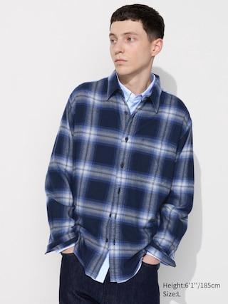 Mens Flannel Shirt Checked Blue 2XS UNIQLO US Product Image