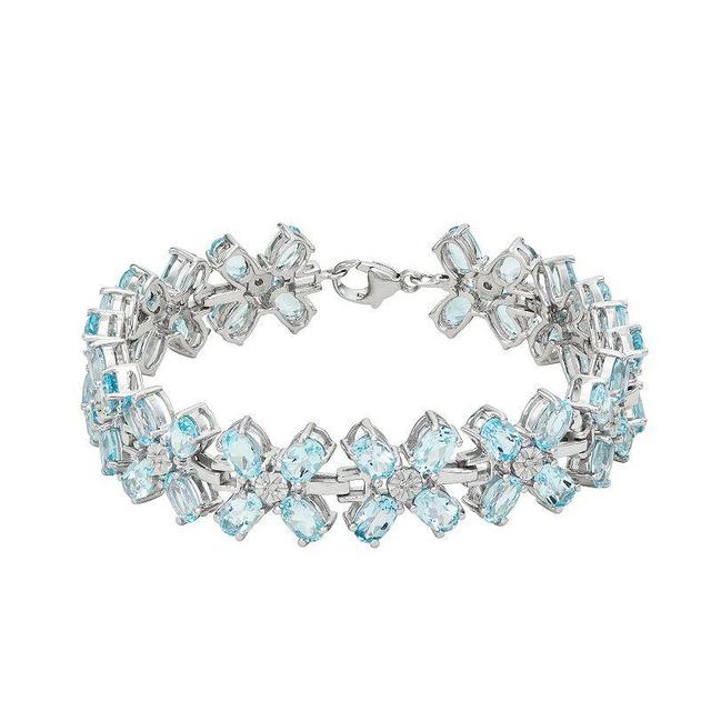 Jewelexcess Sterling Silver Genuine Blue Topaz & Diamond Accent Floral Bracelet, Womens Product Image