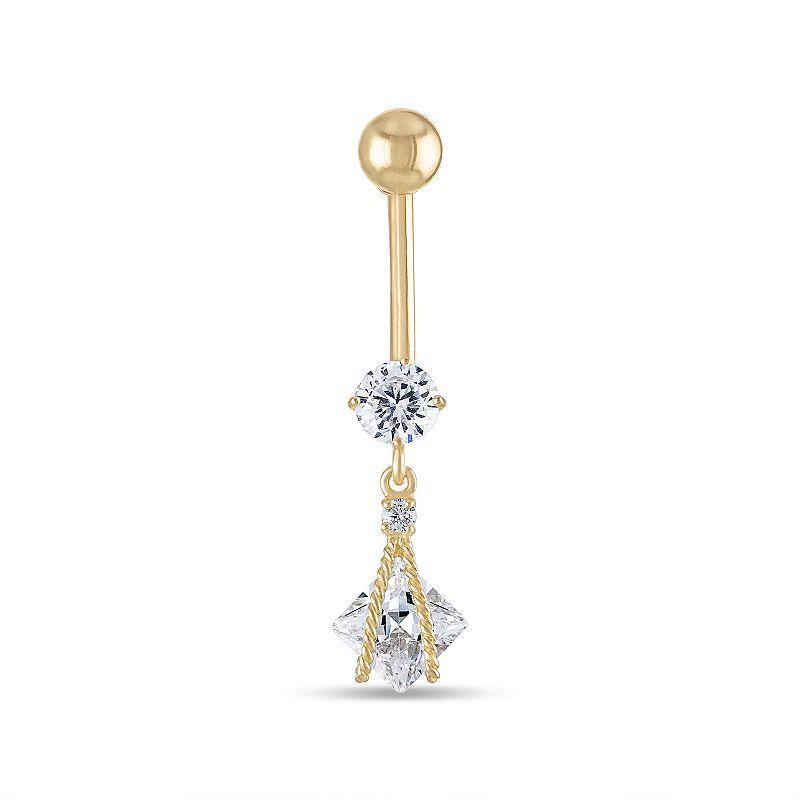 Amella Jewels 10k Gold Caged Cubic Zirconia Belly Ring, Womens, Yellow Product Image