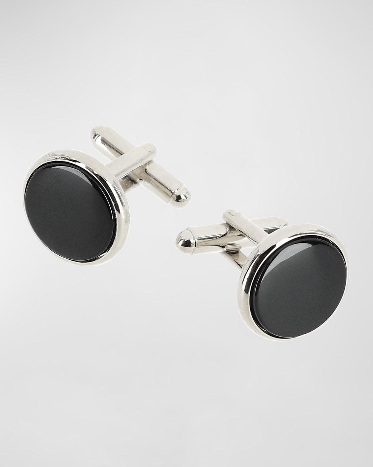 Men's Round Black Onyx Cufflinks Product Image