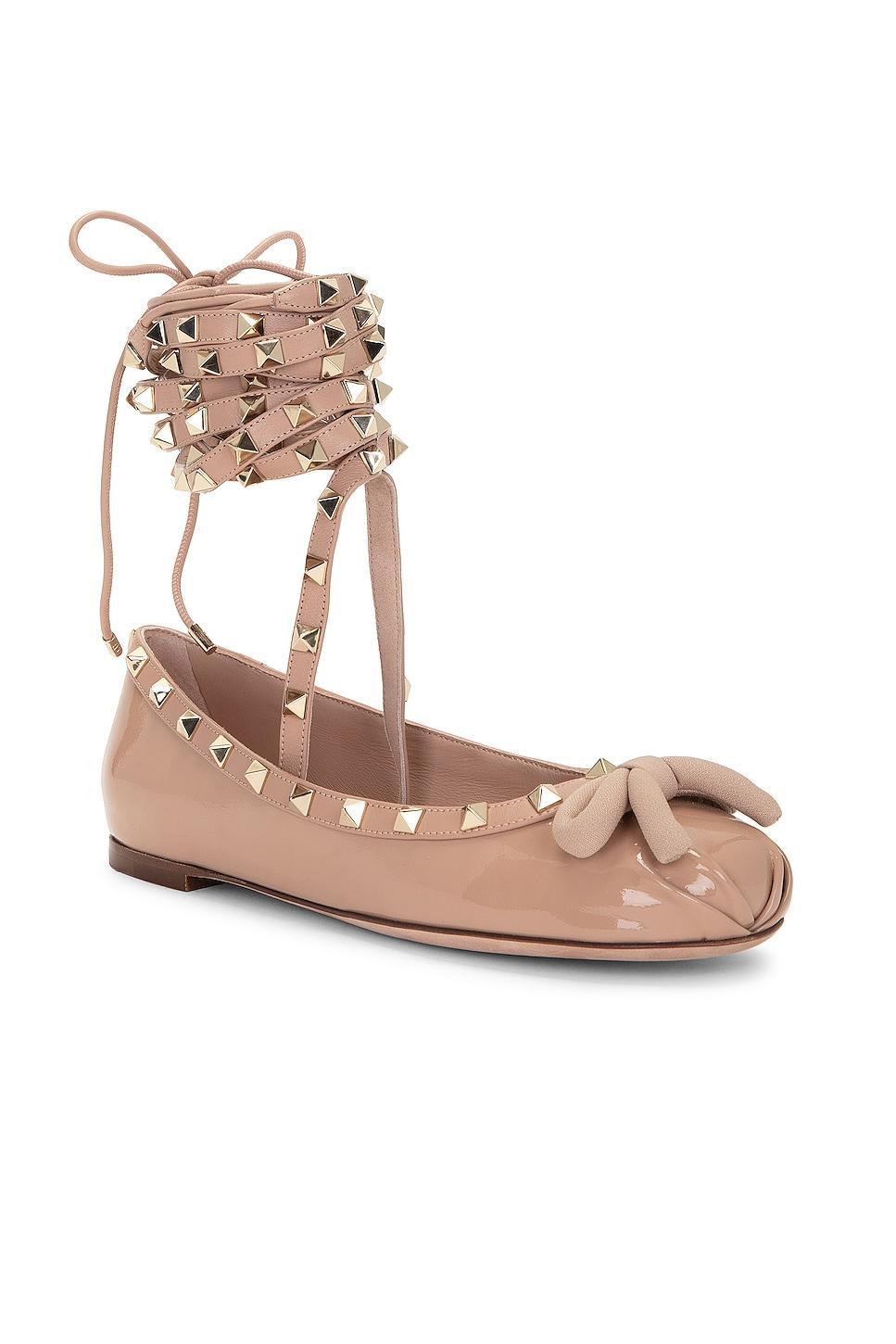 Valentino Garavani Rockstud Ballerina Flat in Nude Product Image