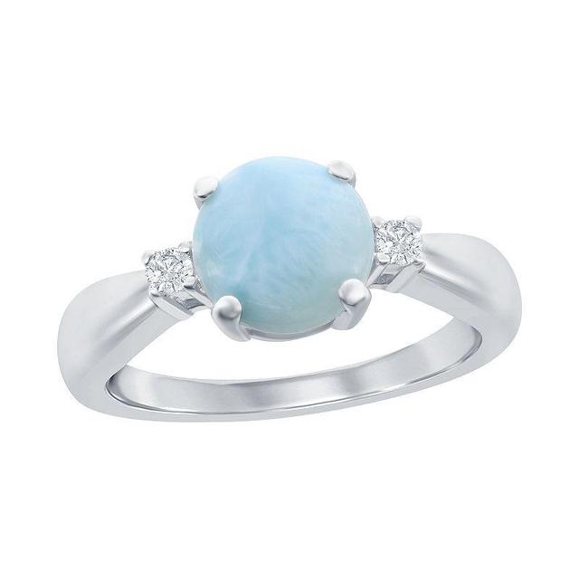 Sterling Silver Round Larimar with Cubic Zirconia Ring, Womens Product Image