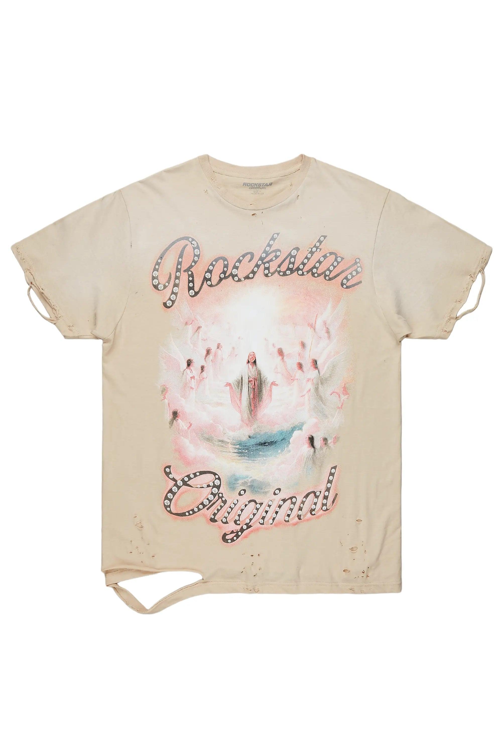 Taman Beige Graphic Oversized T-Shirt Male Product Image