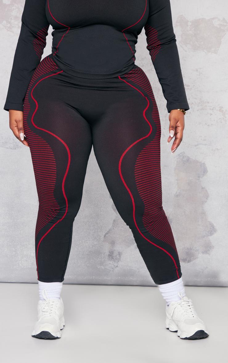 Plus Black Line Detail Sports Leggings Product Image