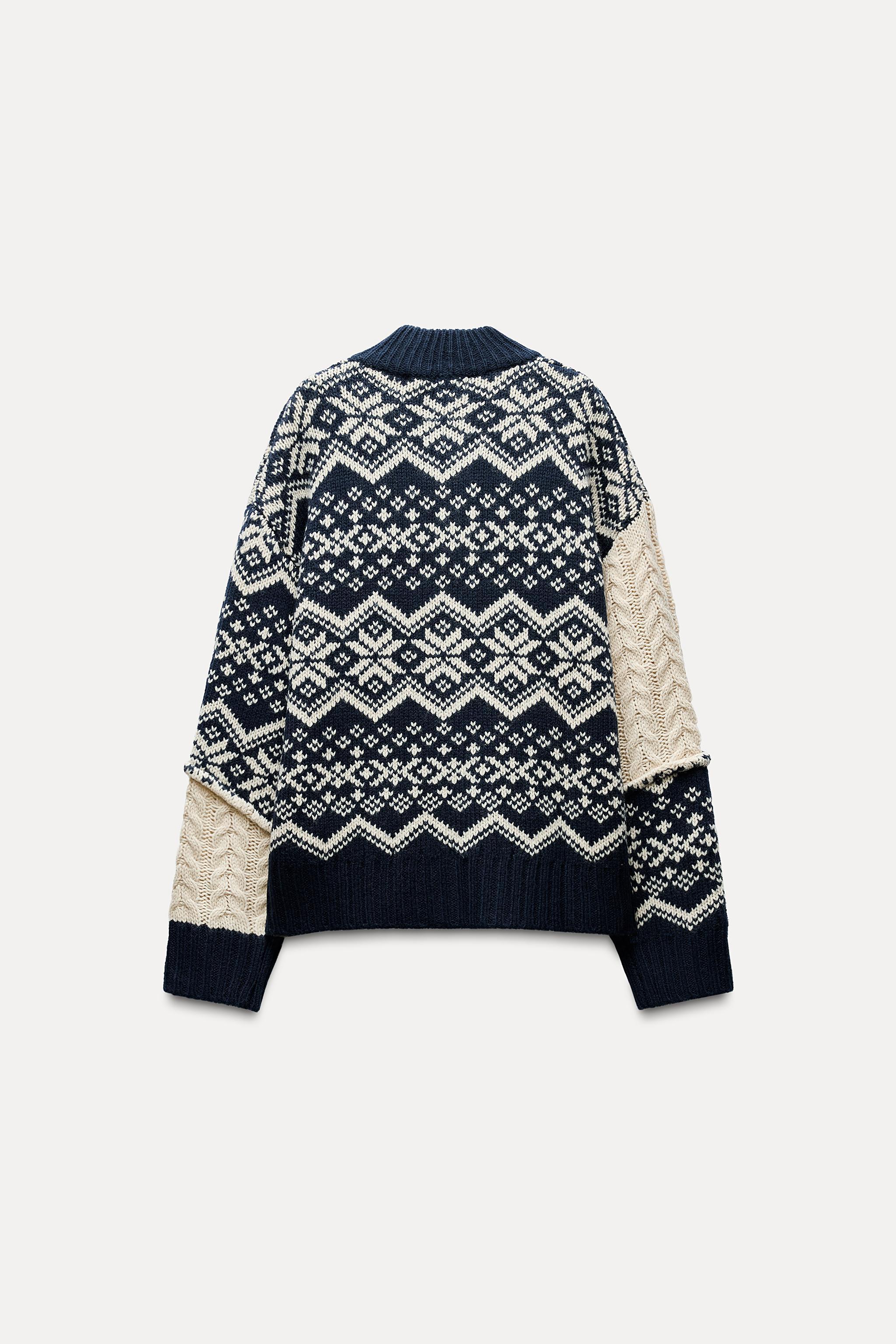 CABLE KNIT JACQUARD KNIT CARDIGAN Product Image