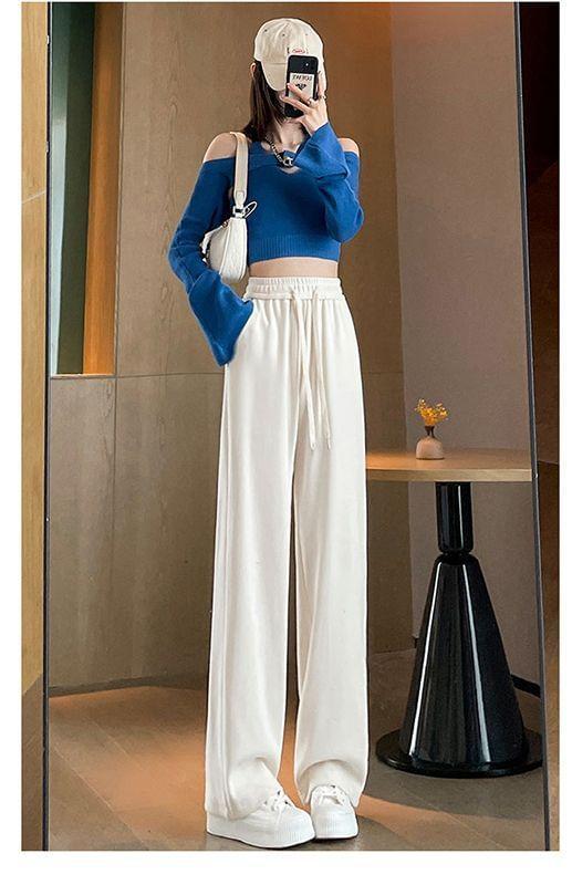 Drawstring Waist Plain Loose Fit Pants Product Image