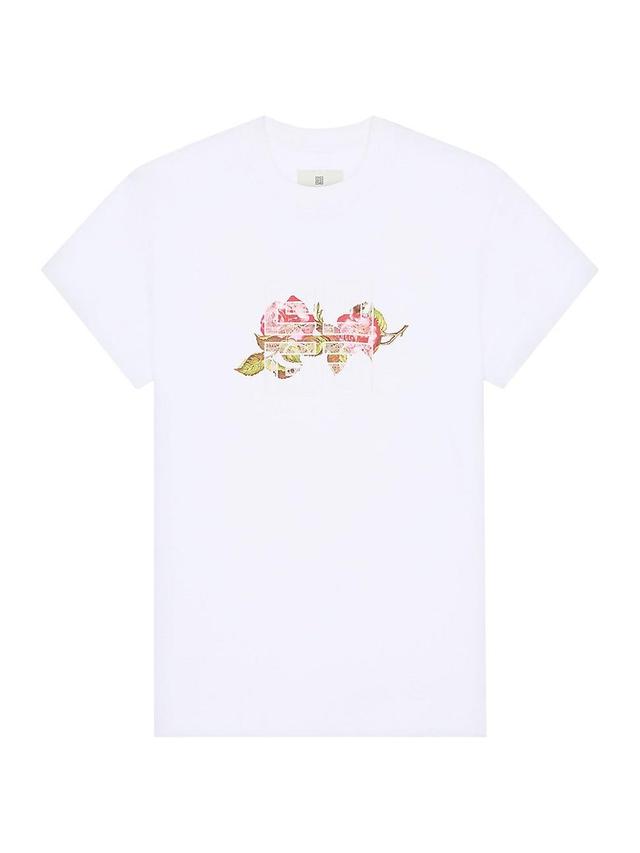 Womens 4G Lace Slim Fit T-Shirt in Cotton with Roses Print Product Image