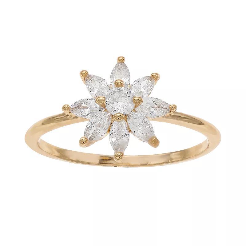 LC Lauren Conrad Cubic Zirconia Flower Gold Tone Ring, Womens Clear Product Image