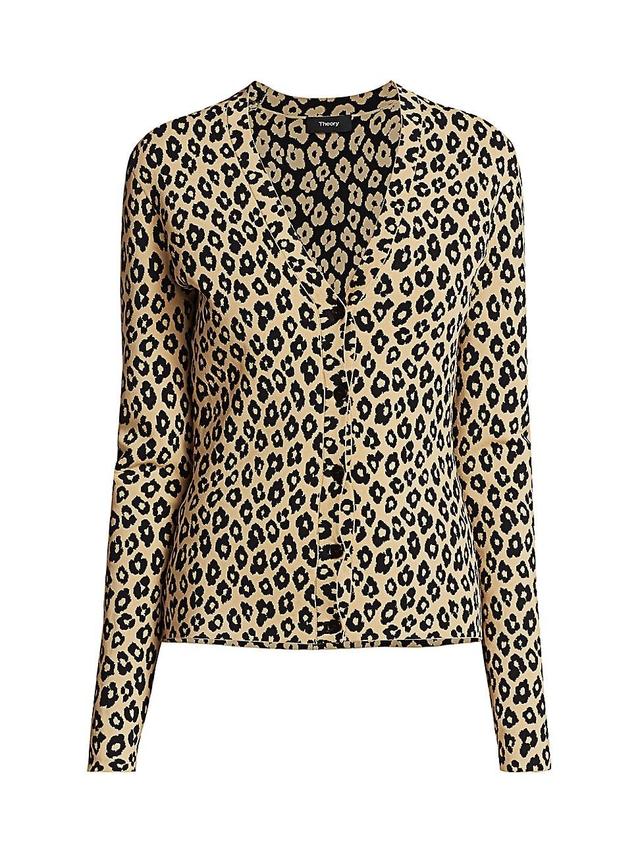 Womens Leopard Print V-Neck Cardigan Product Image