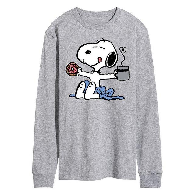 Mens Peanuts Snoopy Donut Coffee Long Sleeve Med Blue Product Image