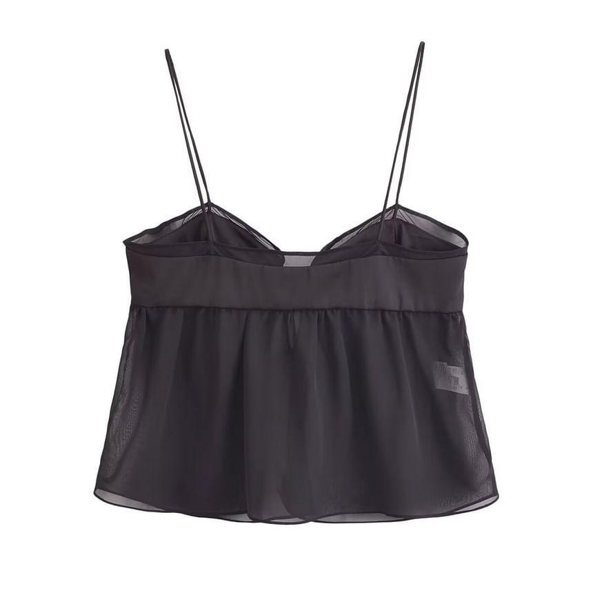 Plain Bow Mesh Camisole Top Product Image