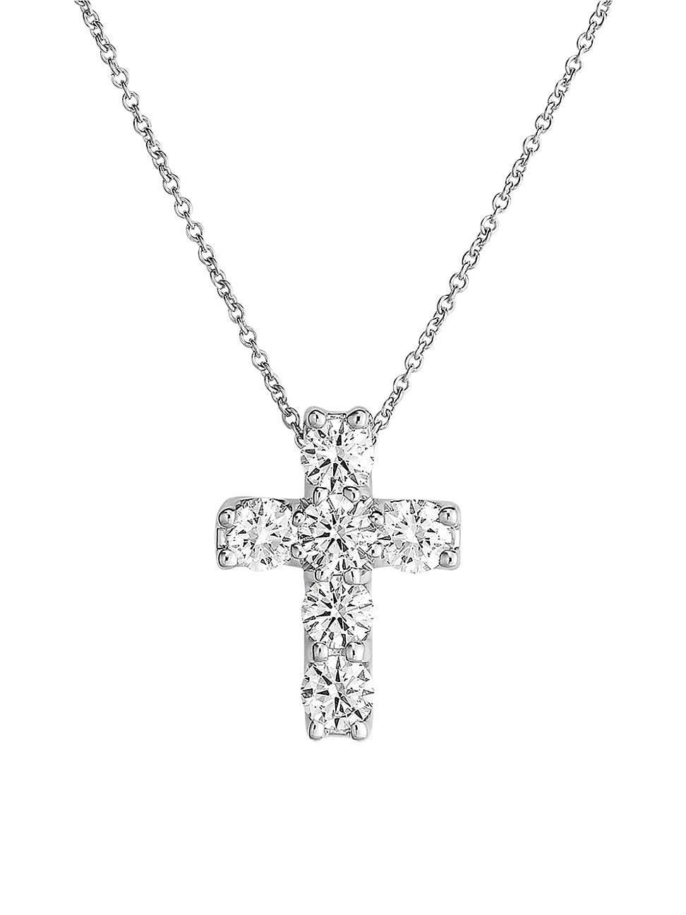 Womens 18K White Gold & Diamond Cross Pendant Necklace Product Image