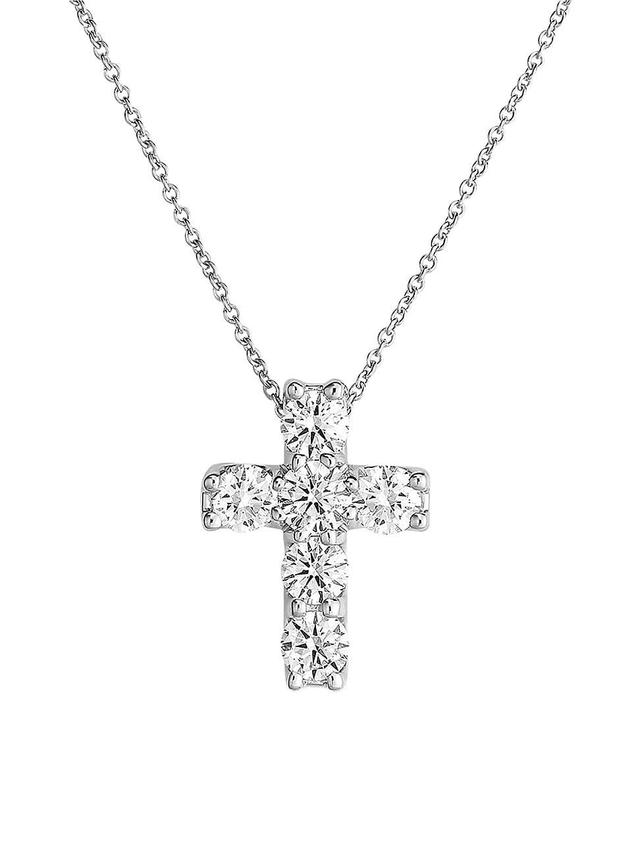 Womens 18K White Gold & Diamond Cross Pendant Necklace Product Image