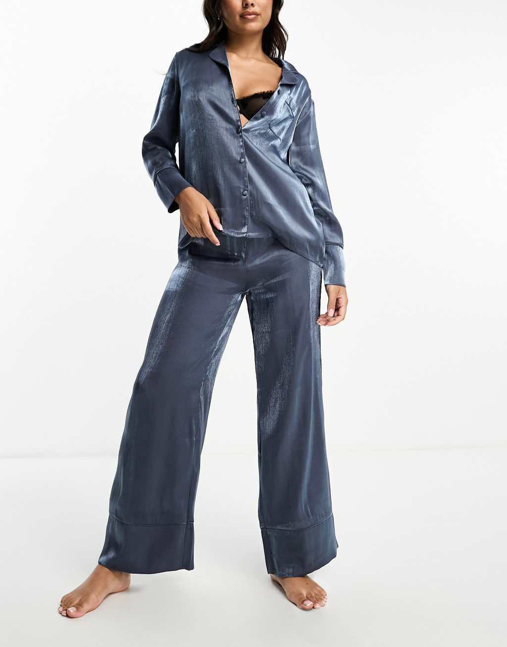 Loungeable satin revere top and pants pajama set Product Image