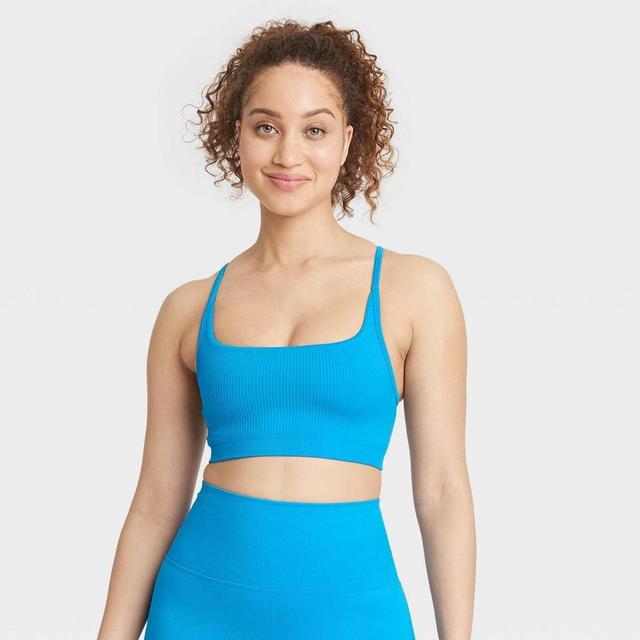 Womens Seamless Light Support Rib Sports Bra - All In Motion Blue L Product Image