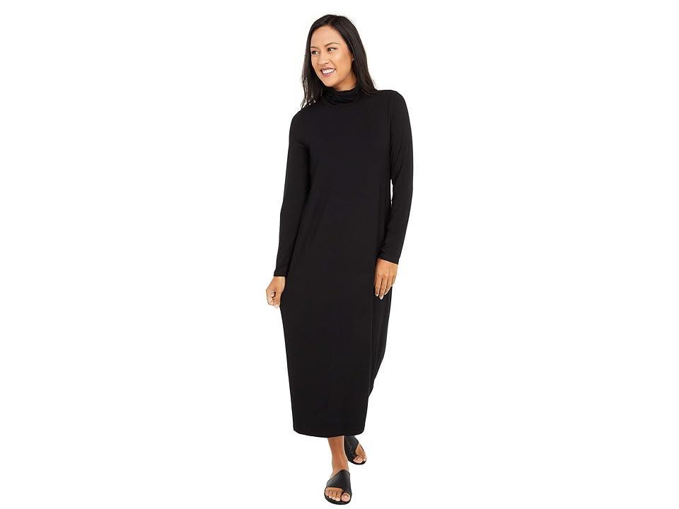 Eileen Fisher Stretch Jersey Knit Scrunch Neck Long Sleeve Shift Dress Product Image