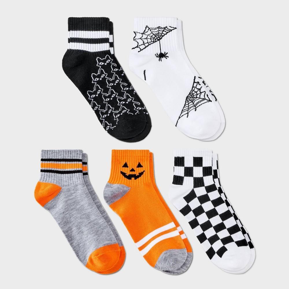 Womens Trick-or-Treat Sporty Halloween Ribbed 5pk Ankle Socks - Hyde & EEK! Boutique Orange 4-10 Product Image