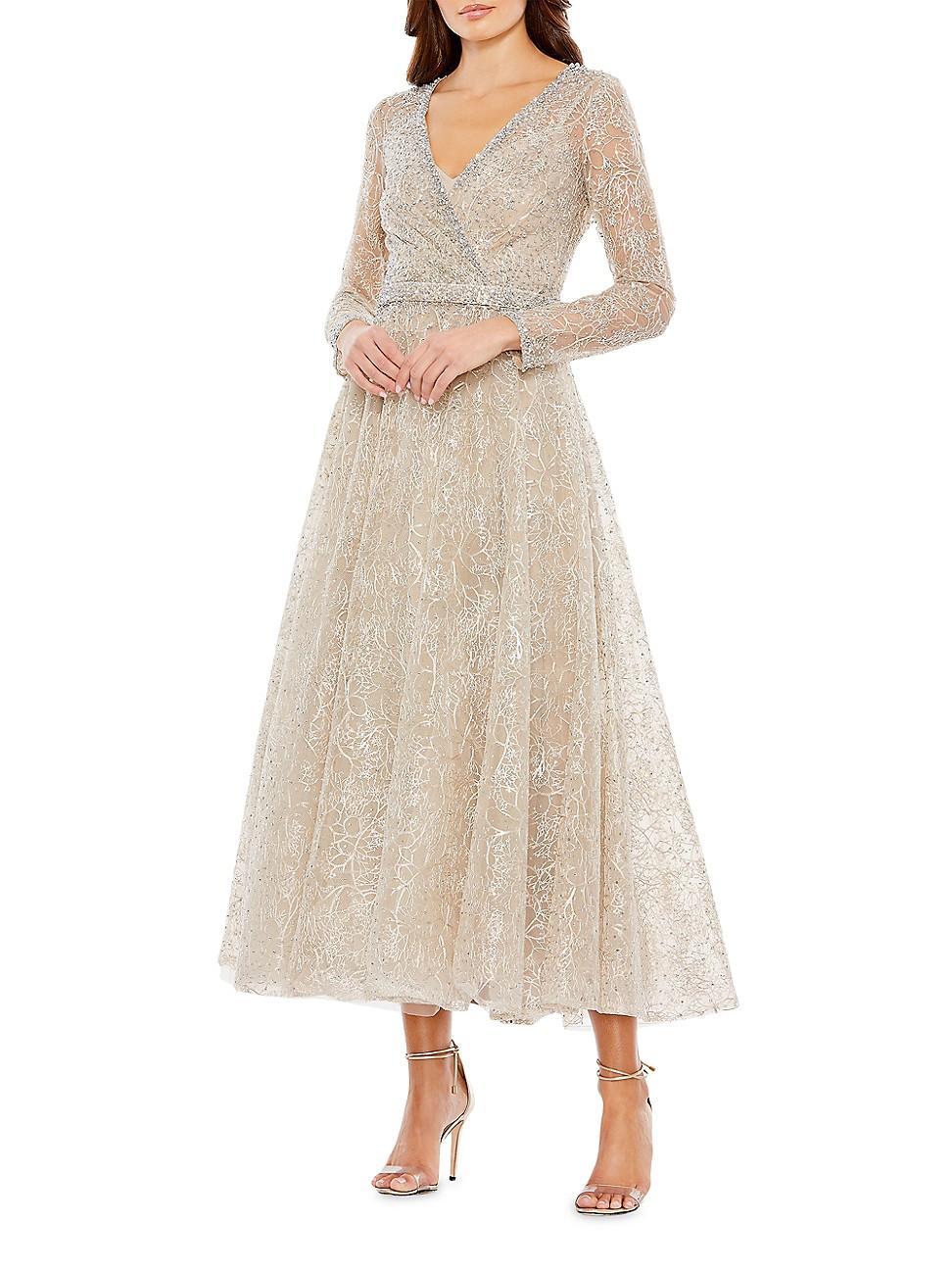 Womens Crystal-Embellished Long-Sleeve Midi-Dress Product Image