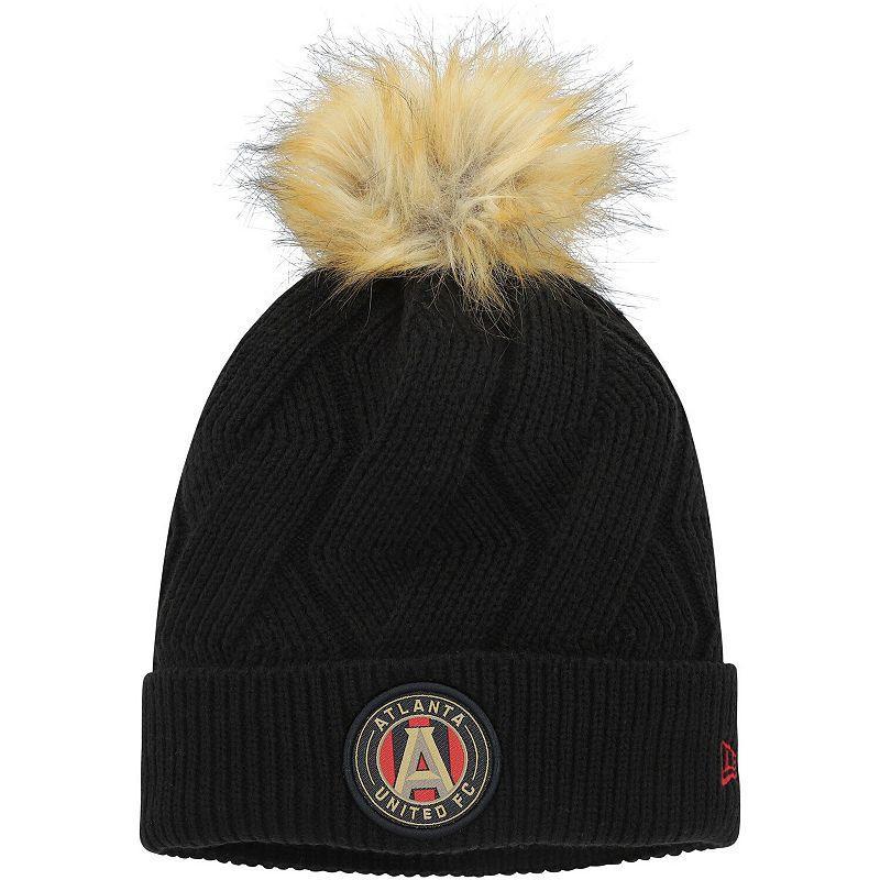 Womens New Era Black Atlanta United FC Snowy Cuffed Knit Hat with Pom Product Image