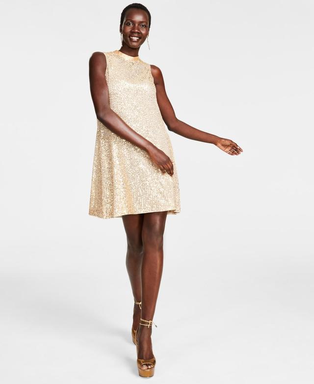 Kensie Womens Sequin Mockneck Shift Dress - Gold Product Image