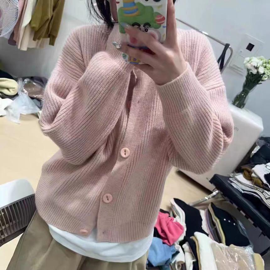 Round Neck Plain Cardigan Product Image