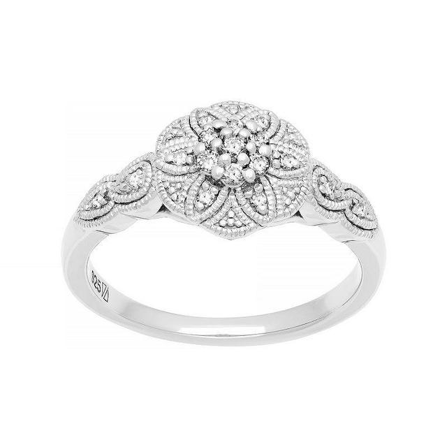 Love Always Sterling Silver 1/6 Carat T.W. Diamond Floral Promise Ring, Womens Product Image