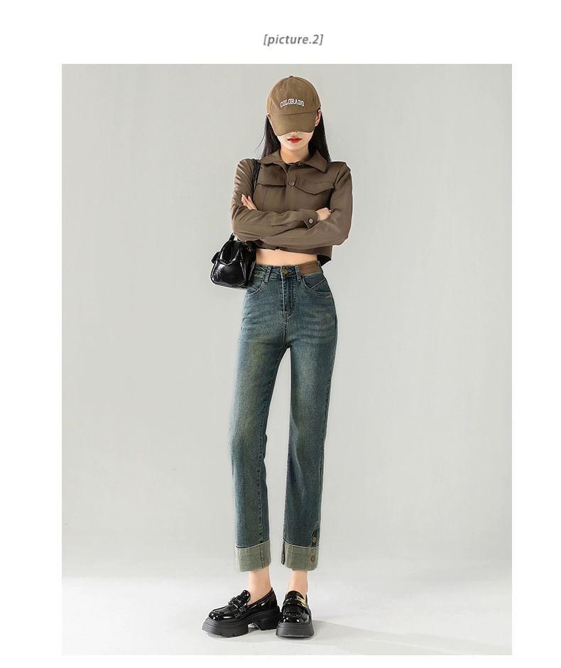 High Rise Washed Cropped Straight Leg Jeans Product Image