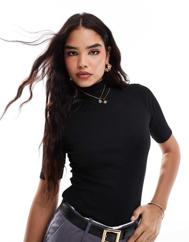 French Connection turtleneck ribbed top in black  Product Image