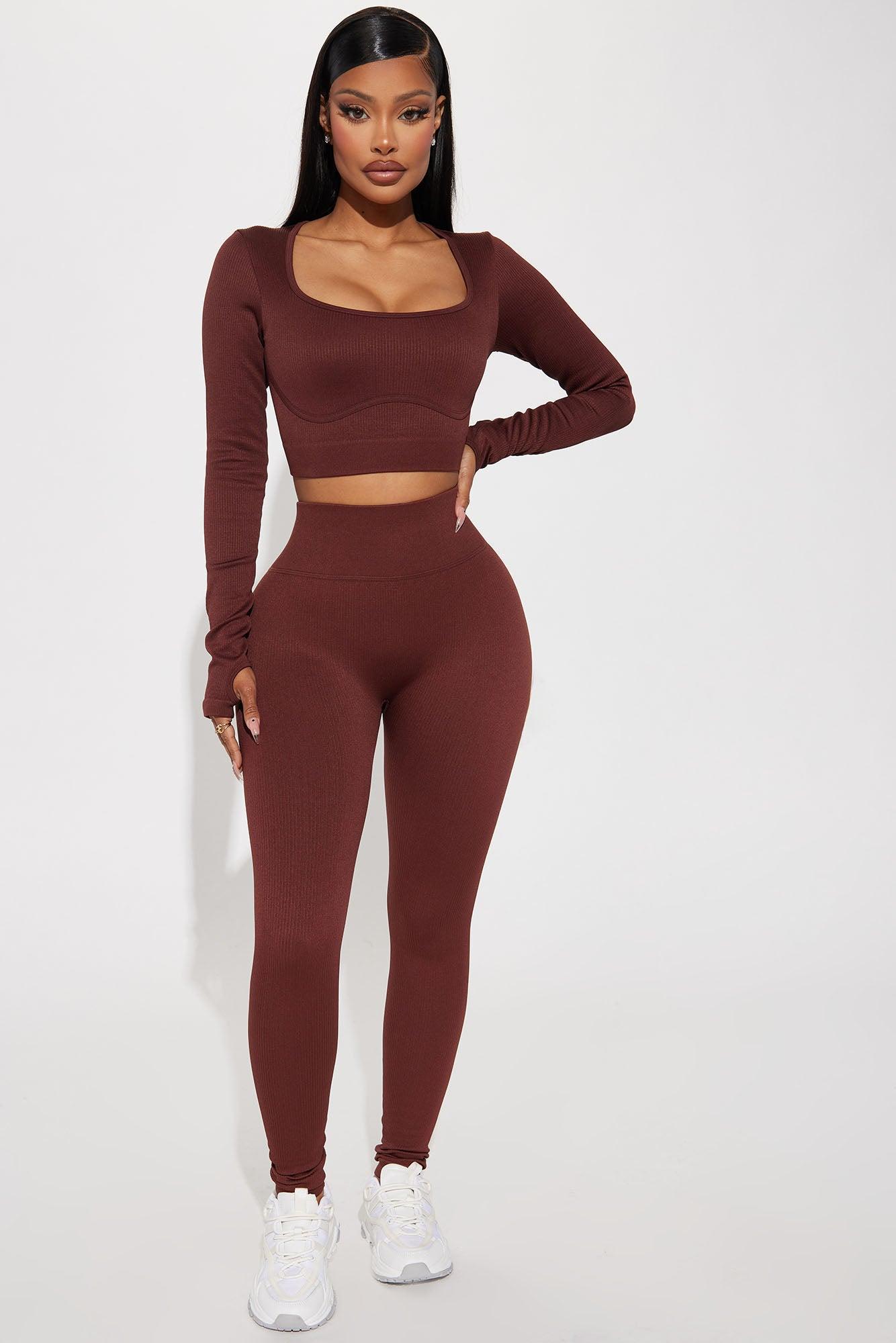 Werk It Seamless Ribbed Active Leggings - Mocha Product Image