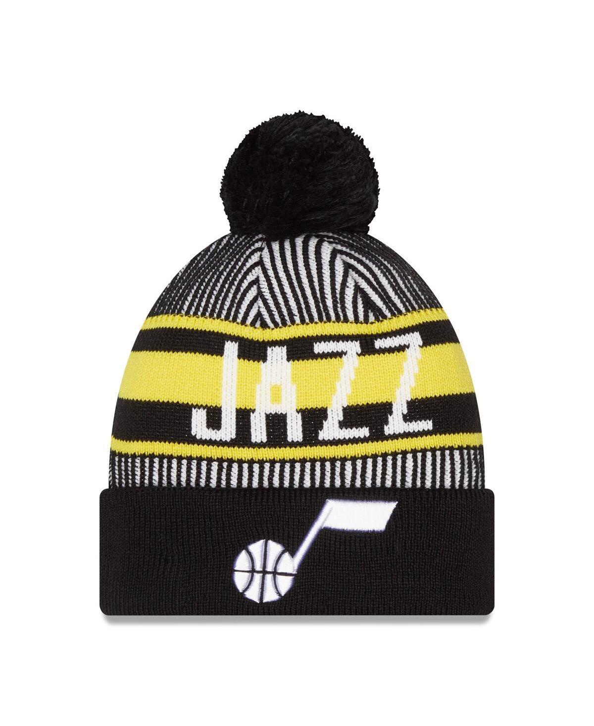 Mens New Era Navy Utah Jazz Striped Cuffed Pom Knit Hat Product Image