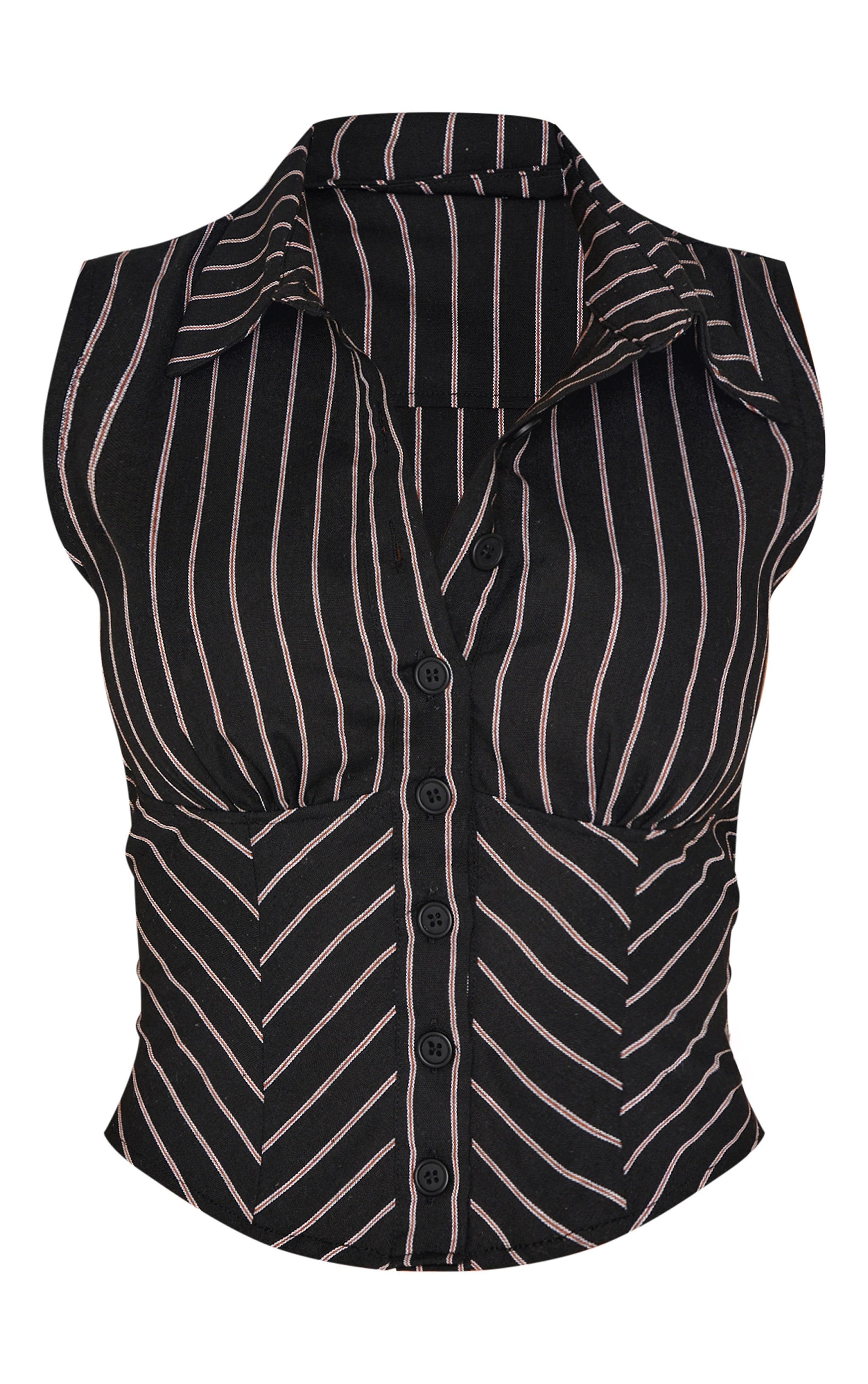 Black Striped Fitted Sleeveless Shirt Product Image