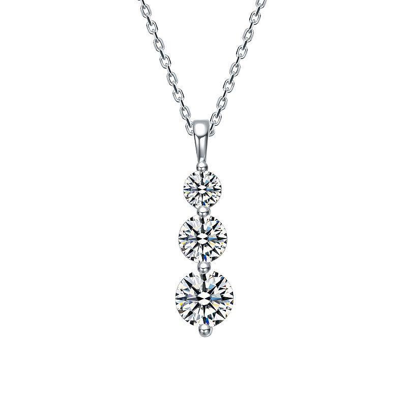 Stella Valentino Sterling Silver Lab-Created Moissanite 3-Stone Anniversary Necklace, Womens Product Image