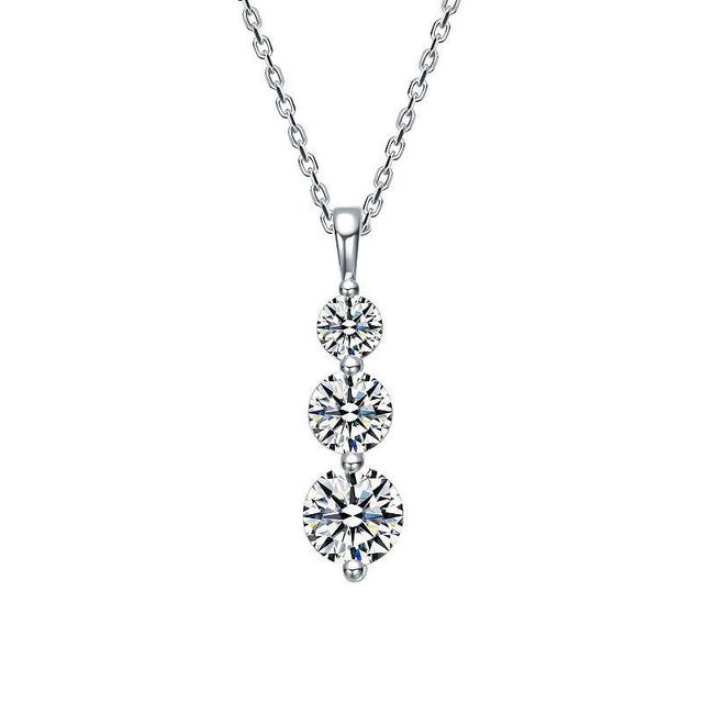 Stella Valentino Sterling Silver Lab-Created Moissanite 3-Stone Anniversary Necklace, Womens Product Image