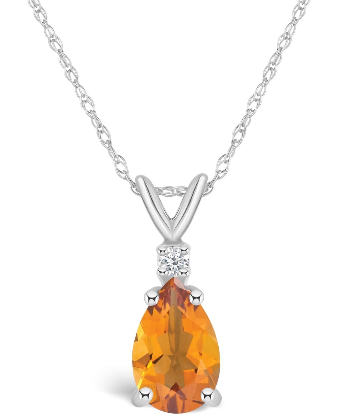 Celebration Gems 14k Gold Pear Shaped Citrine & Diamond Accent Pendant Necklace, Womens 14k Whgold Product Image